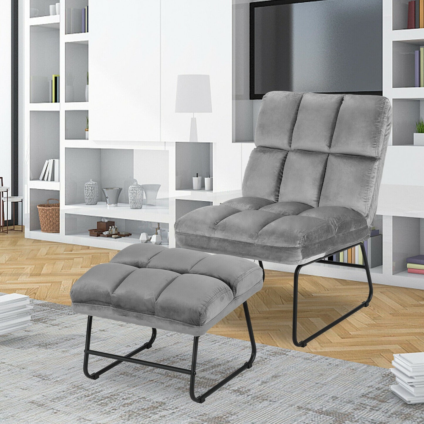 Velvet Massage Recliner Chair with Ottoman and Remote Control