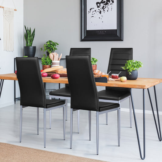 PVC Leather Dining Side Chairs Set of 4 - Black