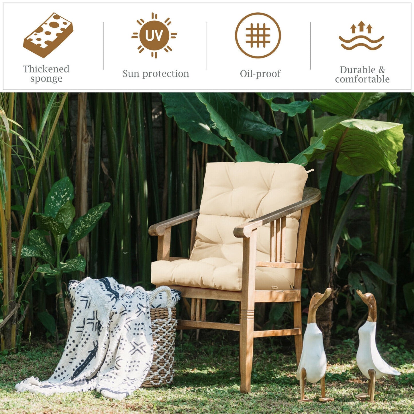 Tufted Outdoor Chair Cushion 44x22 Inch High Back Pad