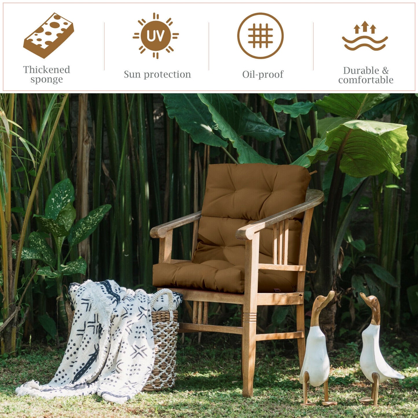 Tufted Outdoor Chair Cushion 44x22 Inch High Back Pad
