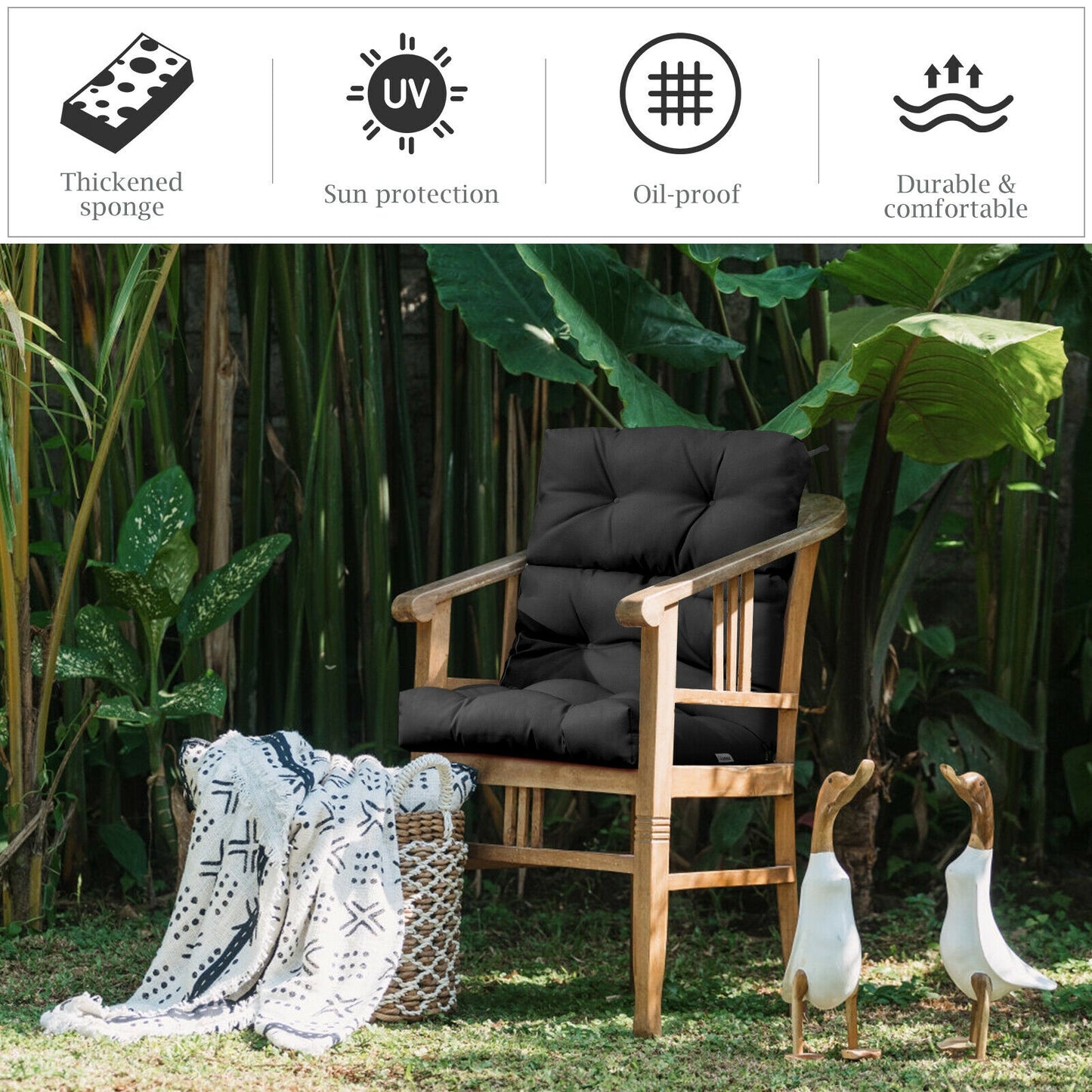 Tufted Outdoor Chair Cushion 44x22 Inch High Back Pad