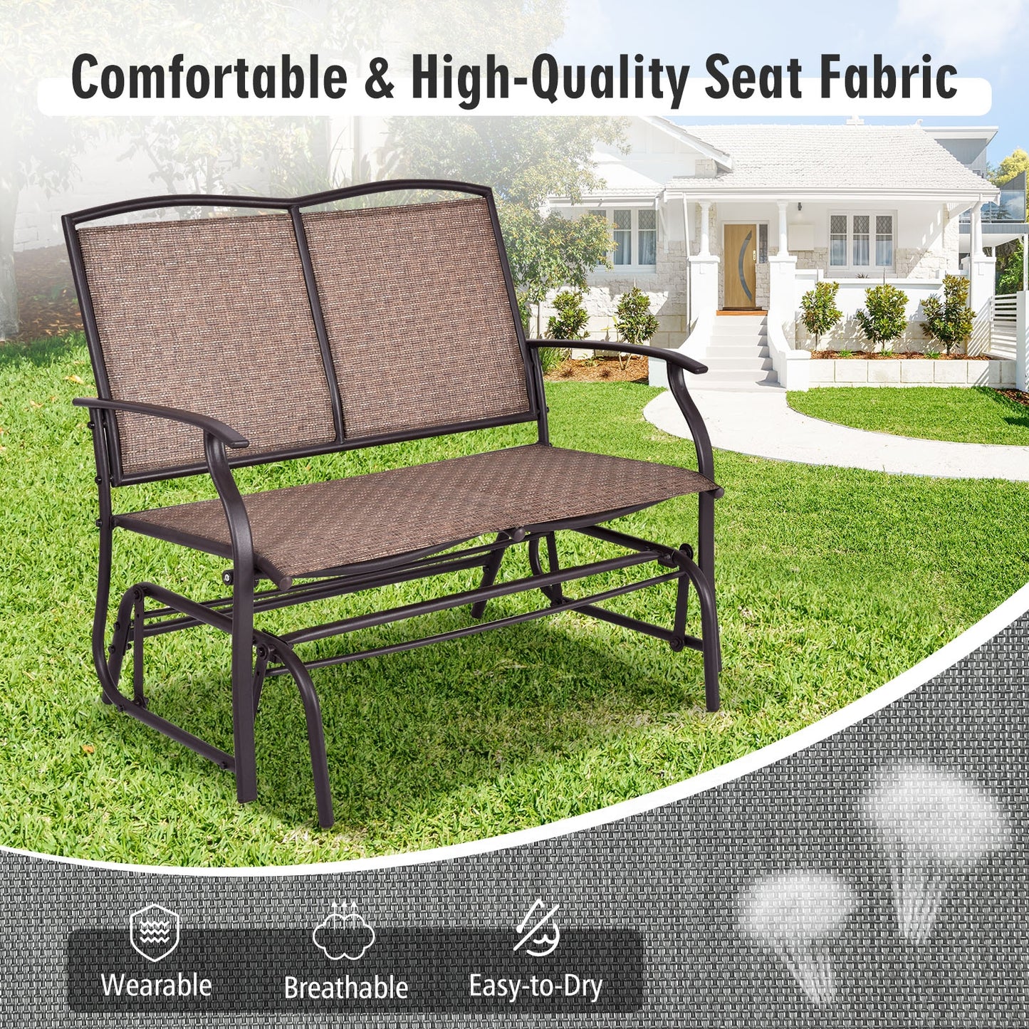 Outdoor Rocking Loveseat for Two - Steel Frame Patio Chair