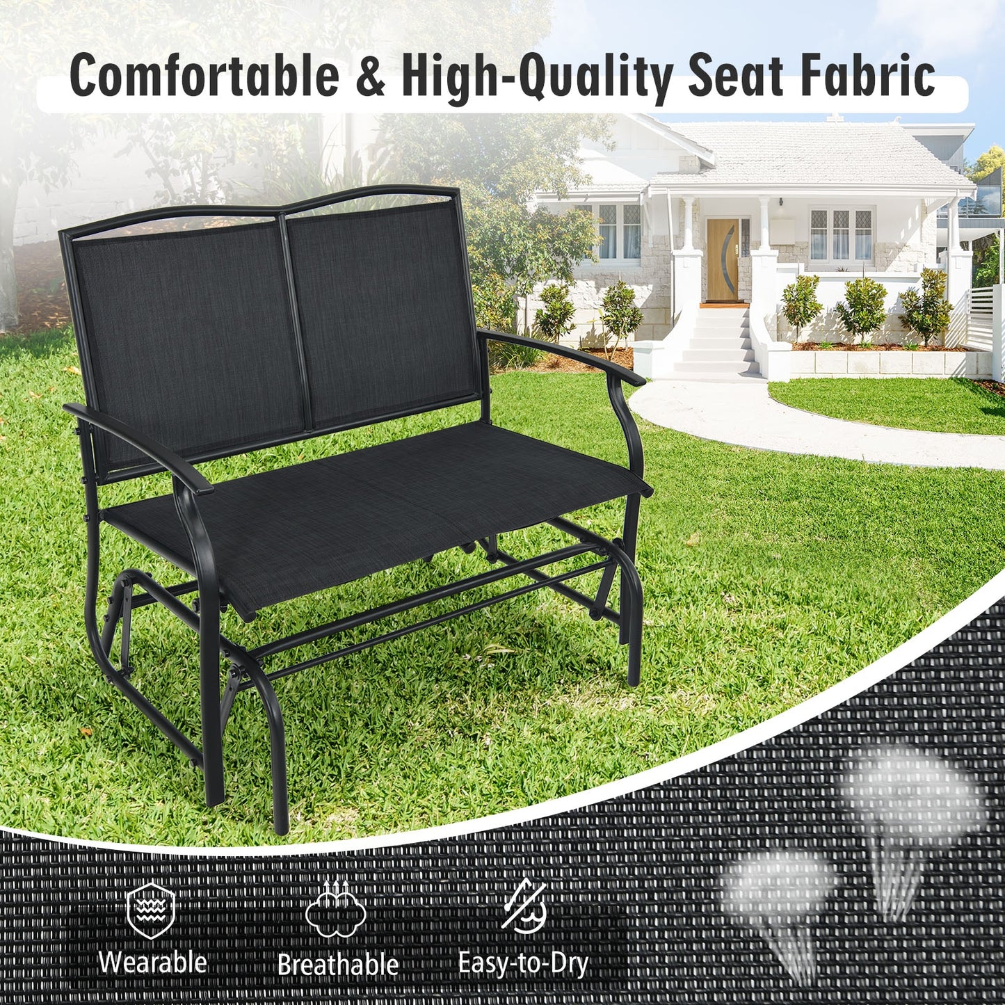 Outdoor Rocking Loveseat for Two - Steel Frame Patio Chair