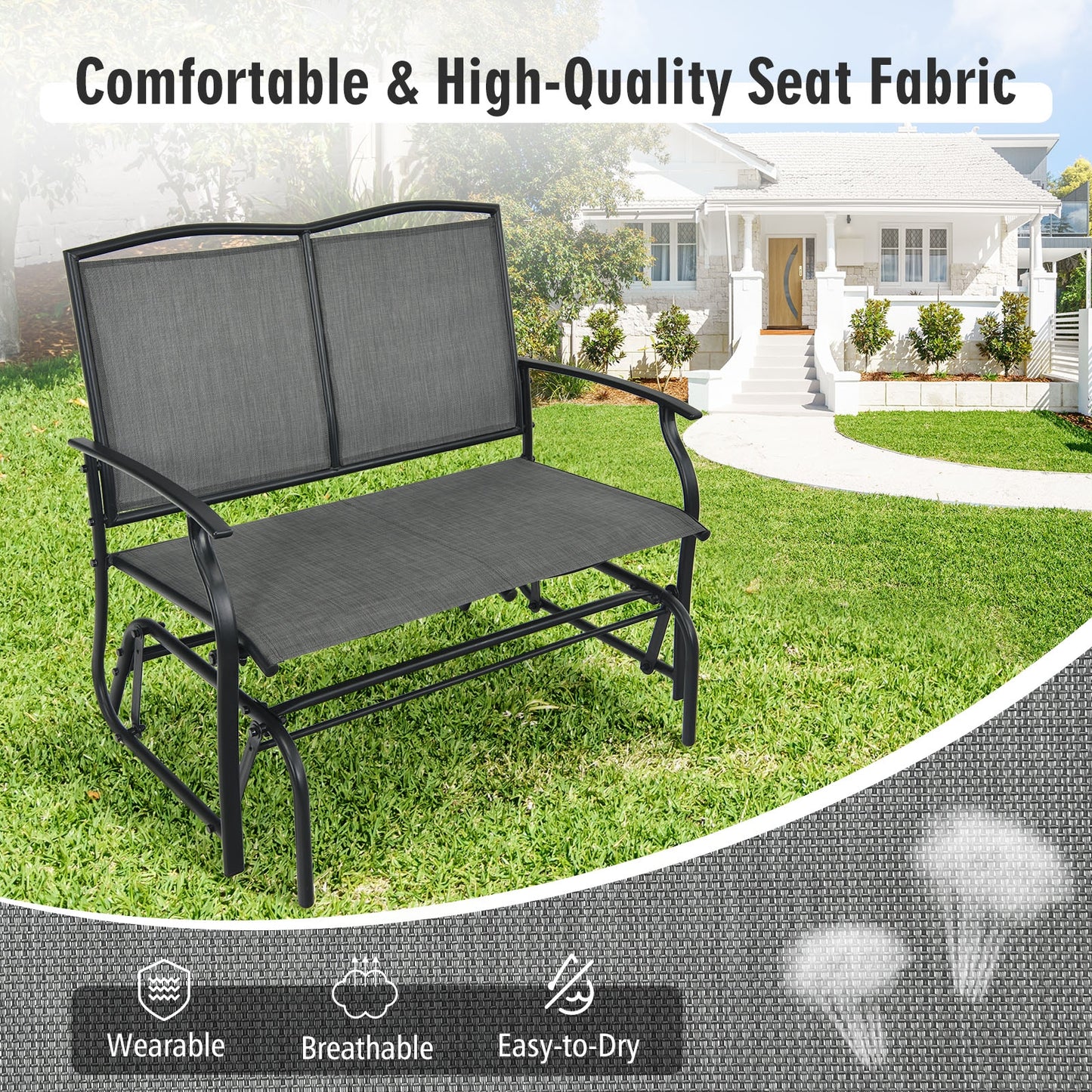 Outdoor Rocking Loveseat for Two - Steel Frame Patio Chair