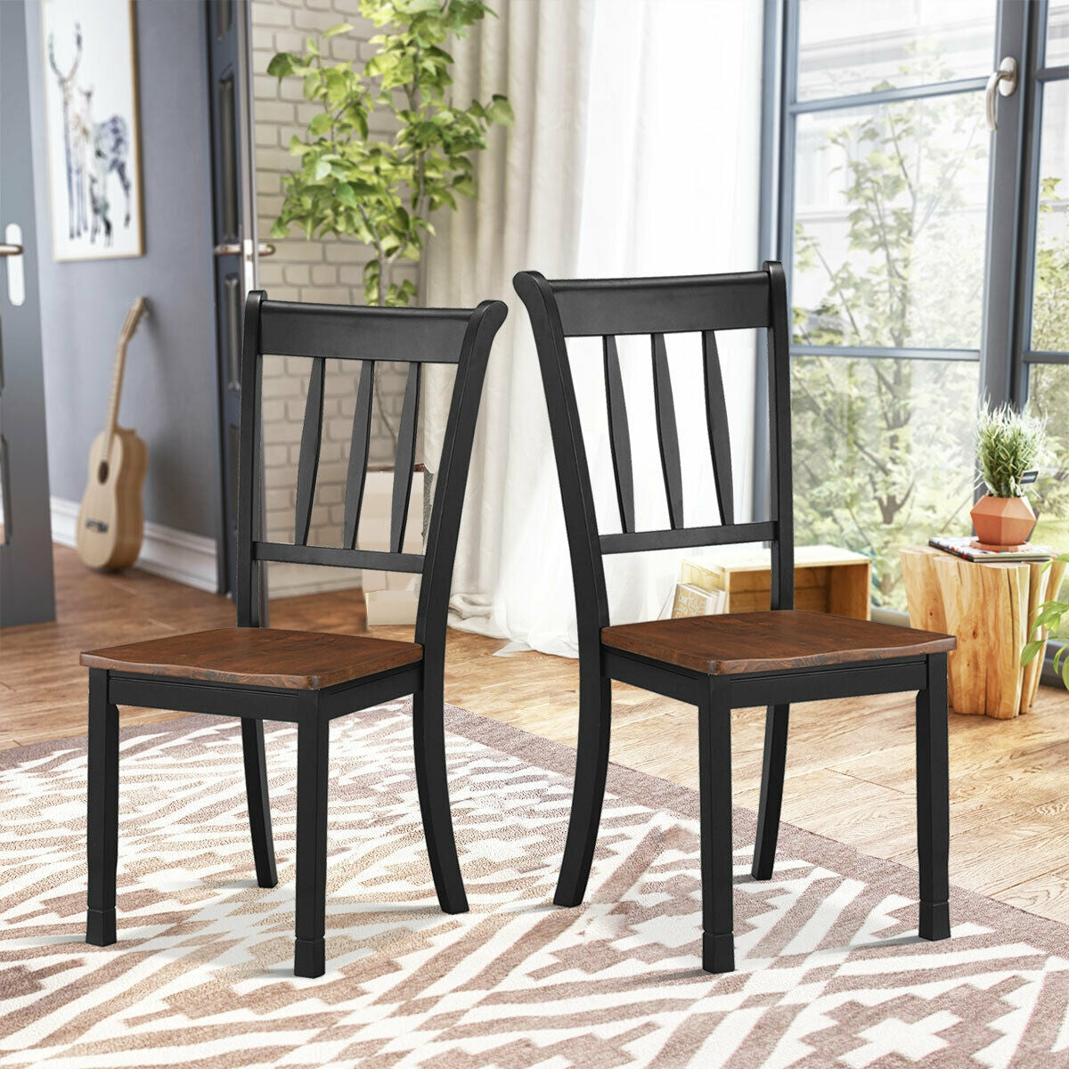 Spindle Back Wood Dining Chairs - Set of 2