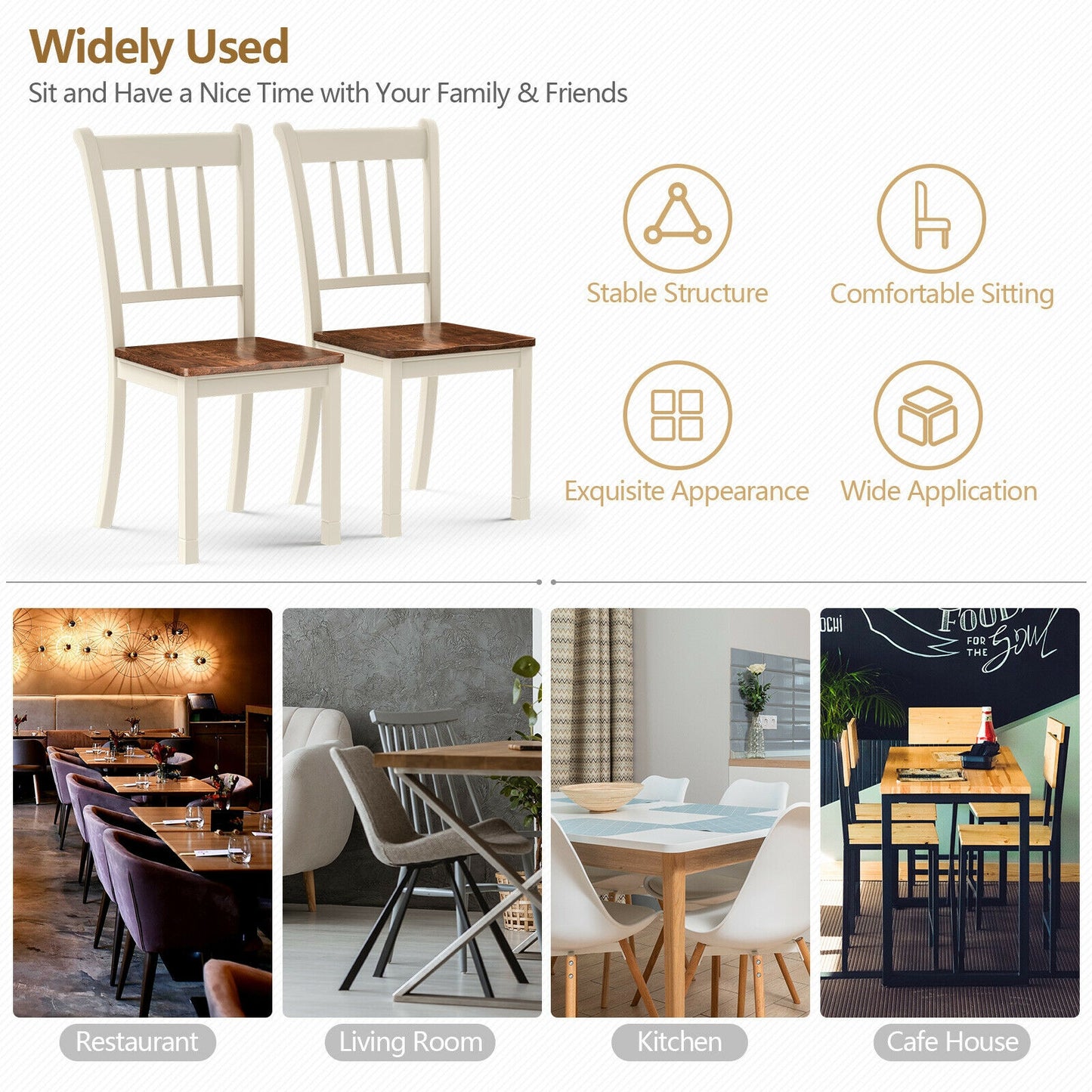 Spindle Back Wood Dining Chairs - Set of 2