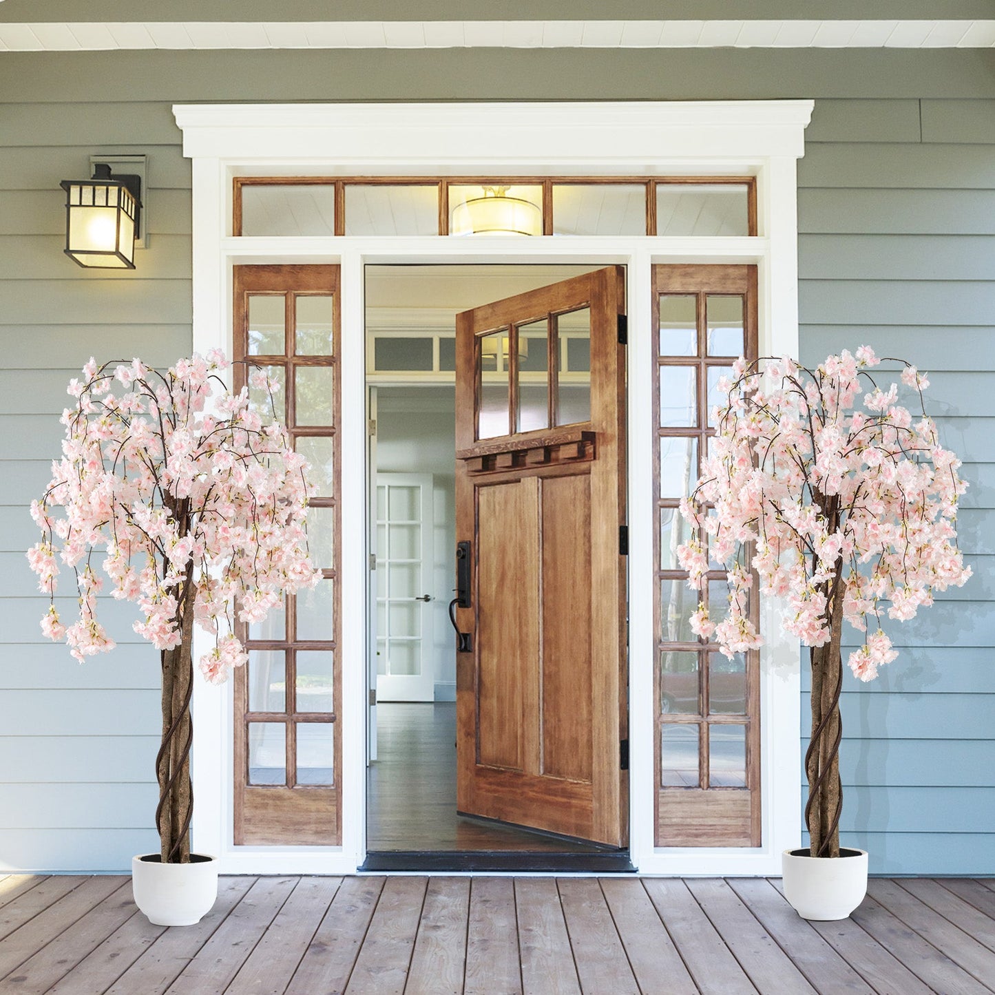 5.5 FT Tall Artificial Cherry Blossom Tree with Pink/White Flowers 2 Pack