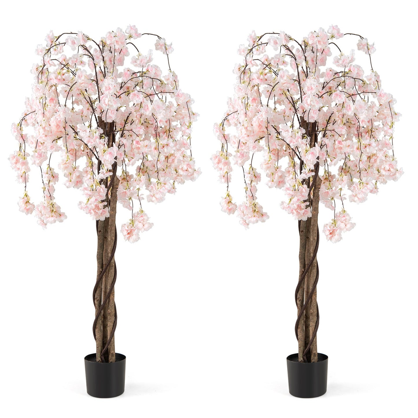 5.5 FT Tall Artificial Cherry Blossom Tree with Pink/White Flowers 2 Pack