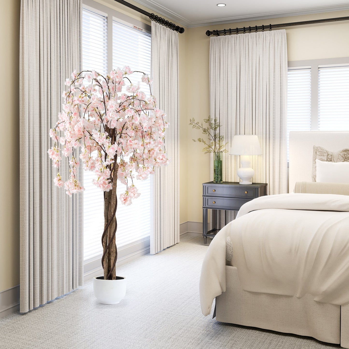 5.5 FT Tall Artificial Cherry Blossom Tree with Pink/White Flowers 2 Pack