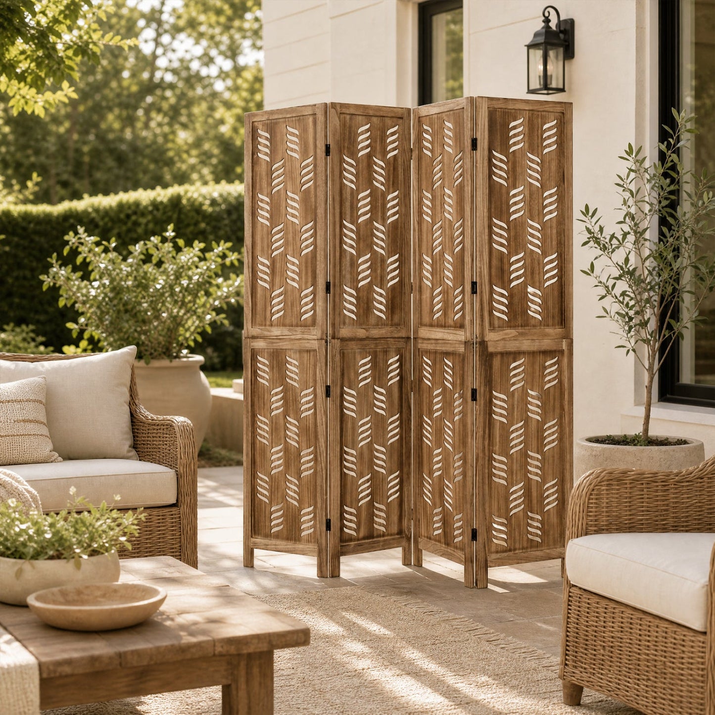 4-Panel Room Divider with Wave Cutout - 5.5 FT Tall