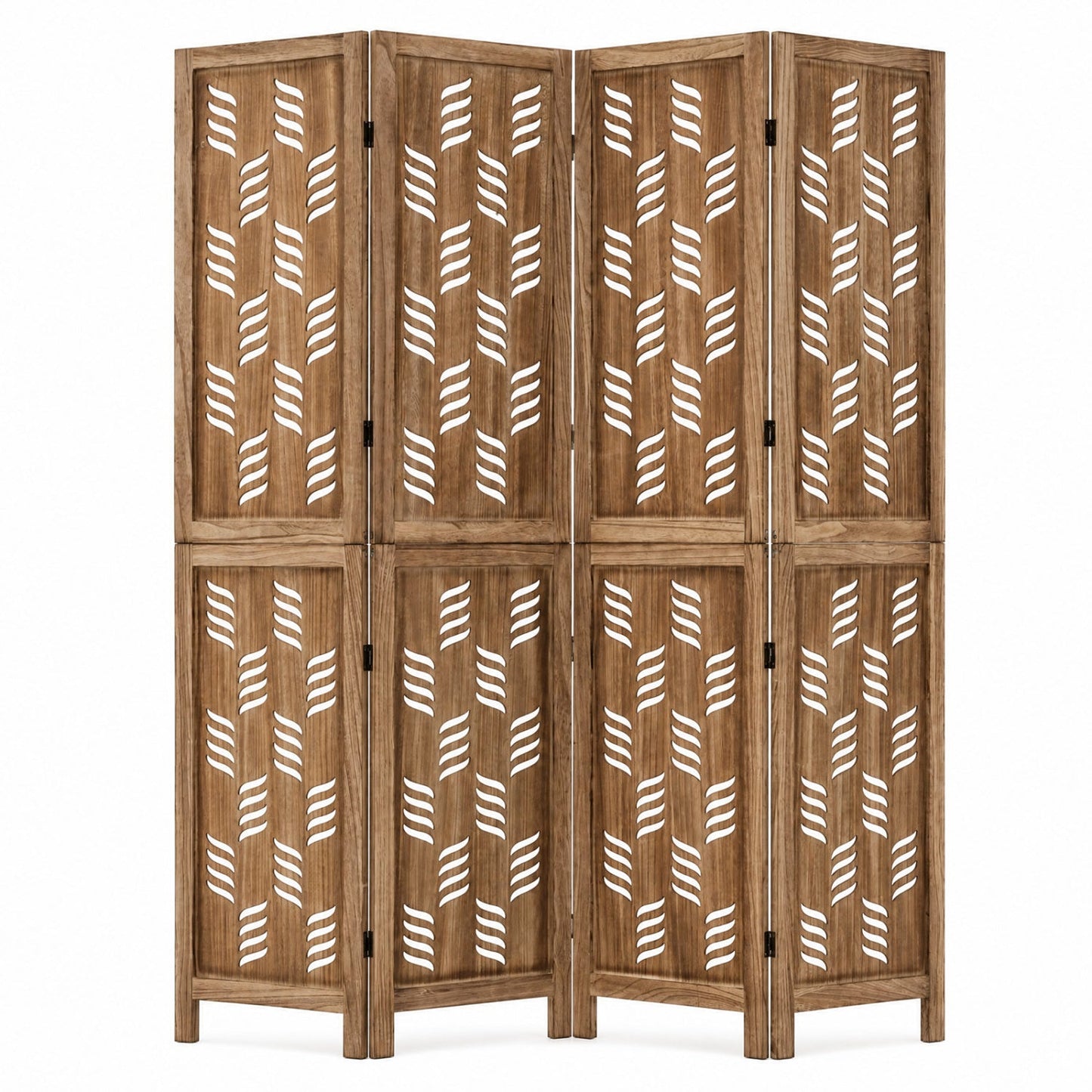 4-Panel Room Divider with Wave Cutout & Paulownia Frame