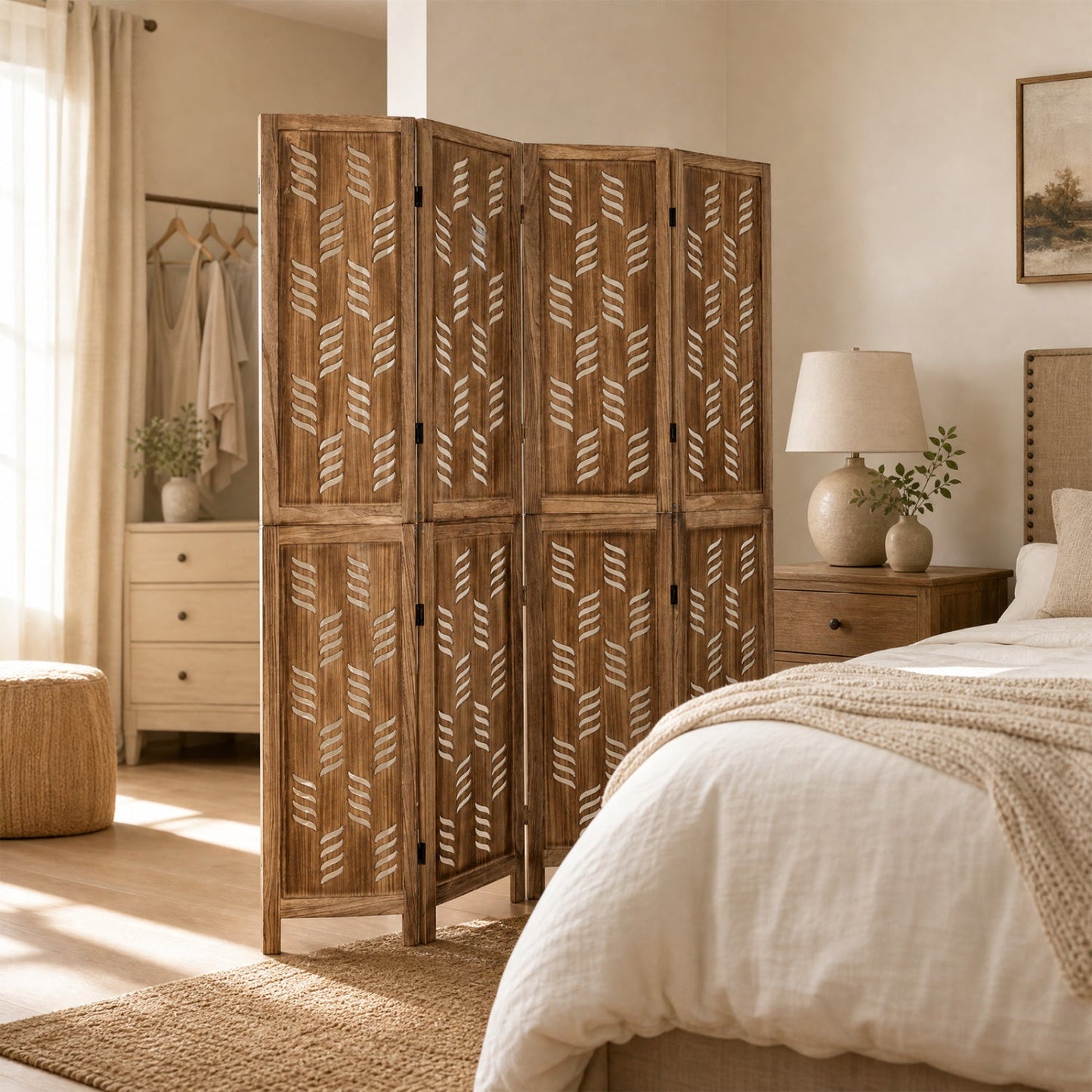 4-Panel Room Divider with Wave Cutout - 5.5 FT Tall