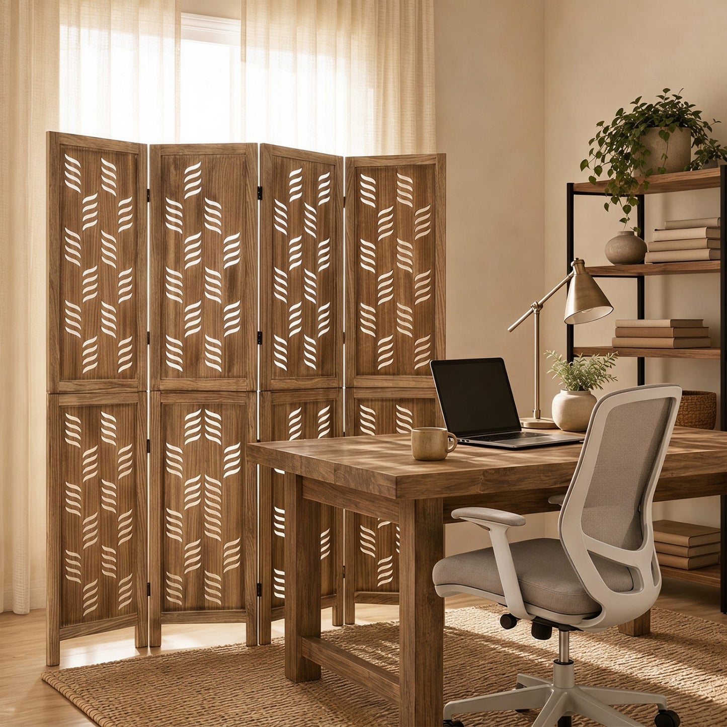 4-Panel Room Divider with Wave Cutout - 5.5 FT Tall
