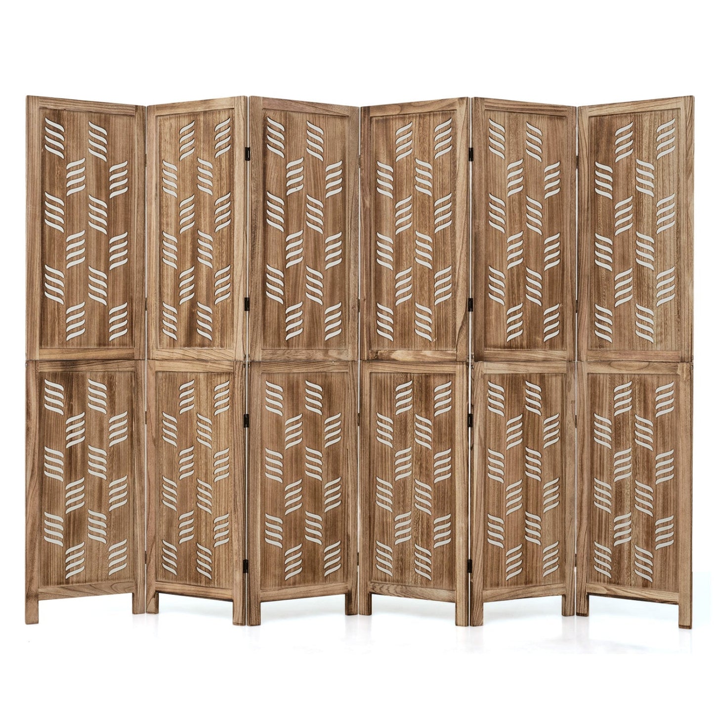 6-Panel Room Divider with Wave Cutout - 95" Paulownia Wood