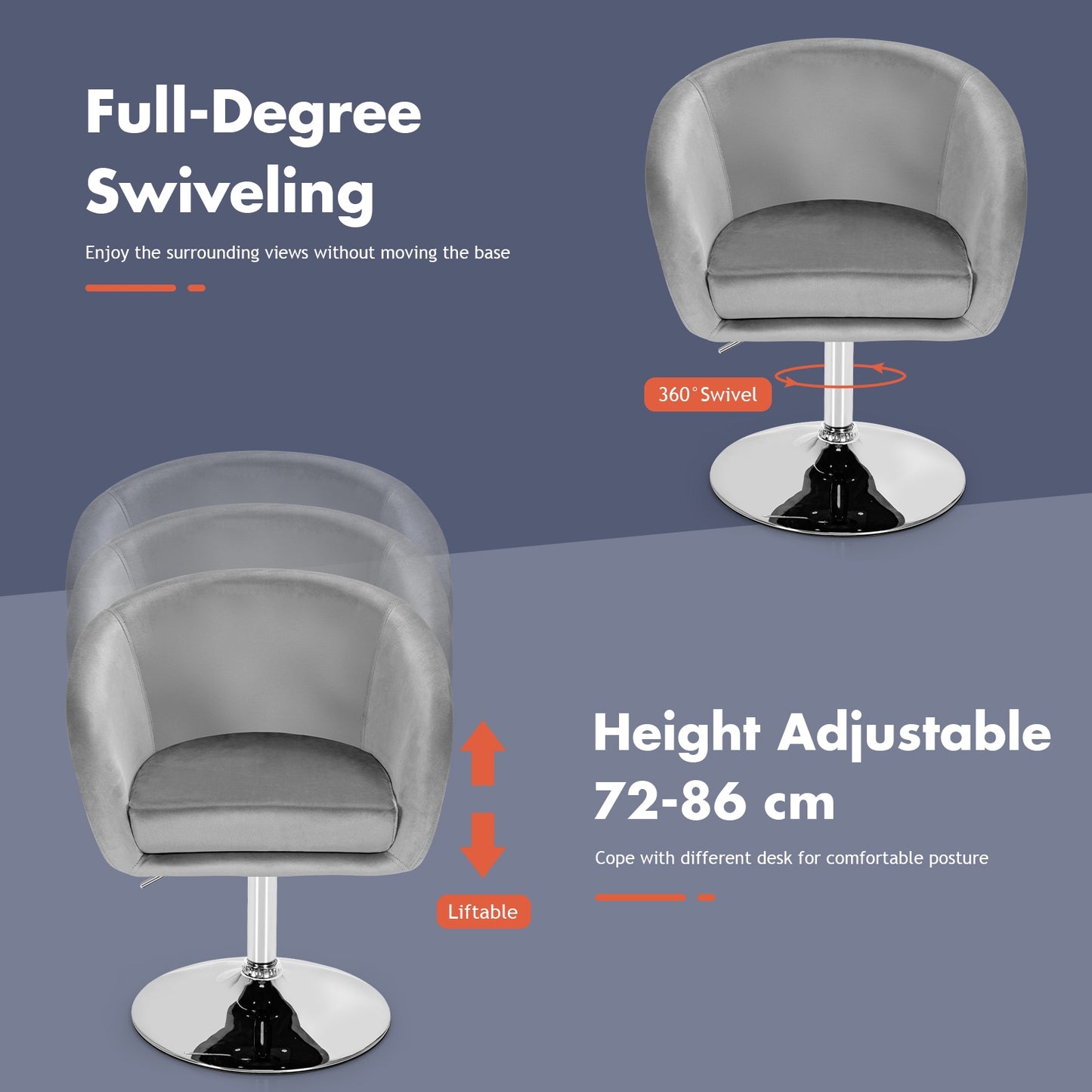 Swivel Accent Chair with Adjustable Height and Round Back