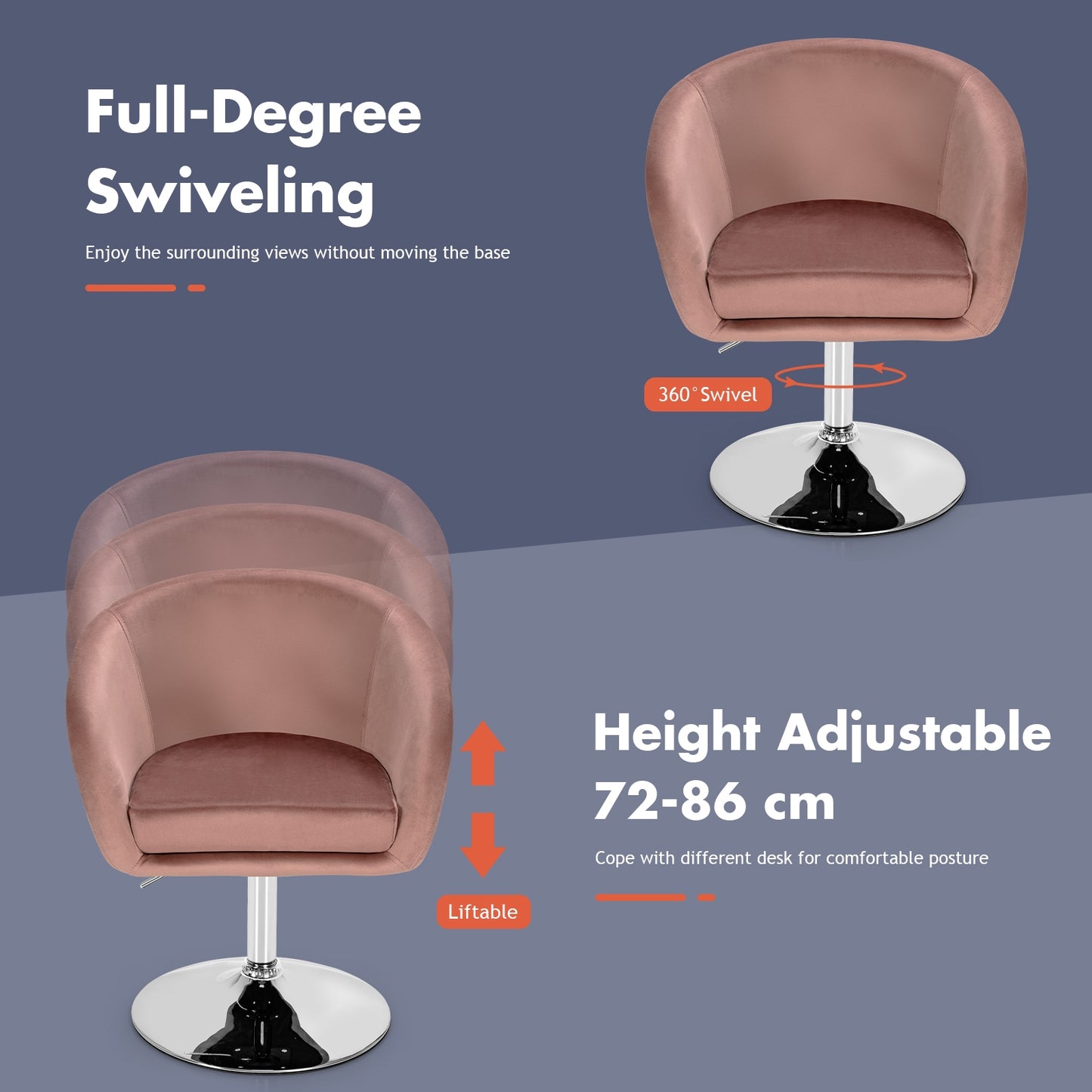 Swivel Accent Chair with Adjustable Height and Round Back