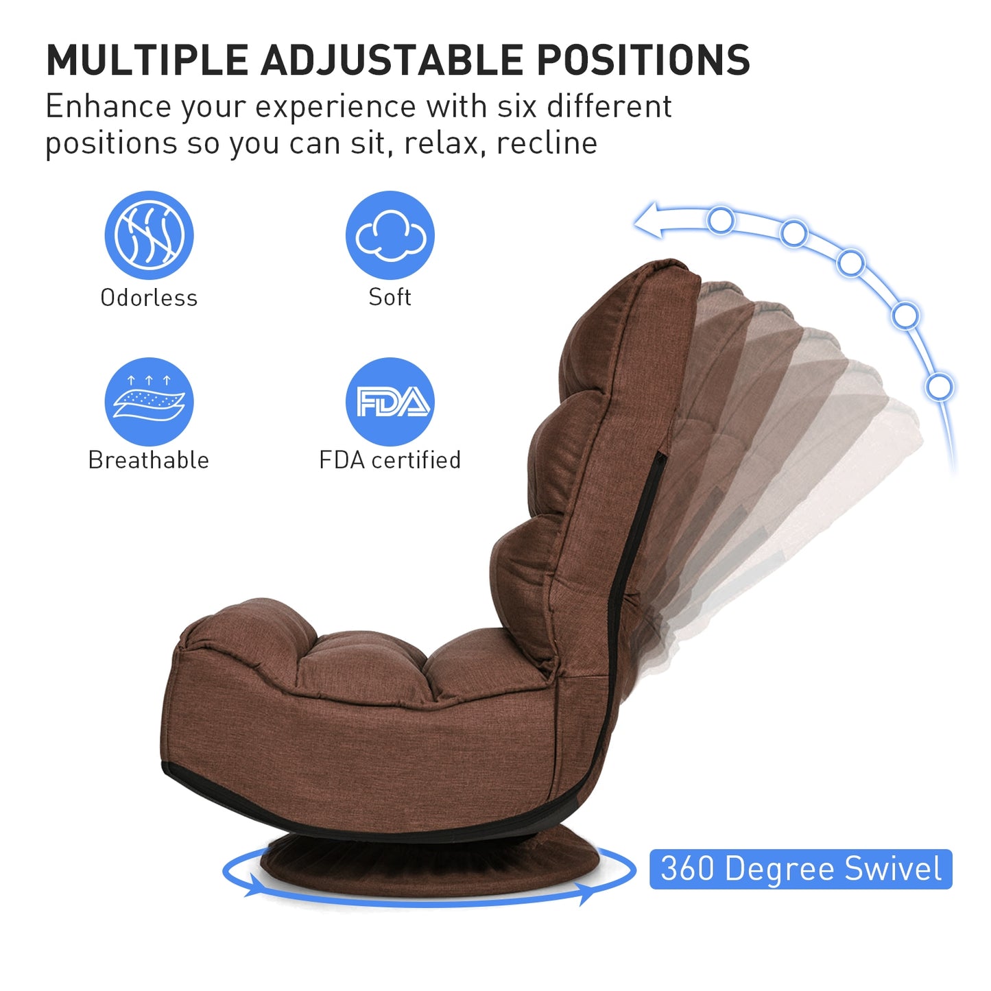 Folding Floor Gaming Chair with 360° Swivel Base