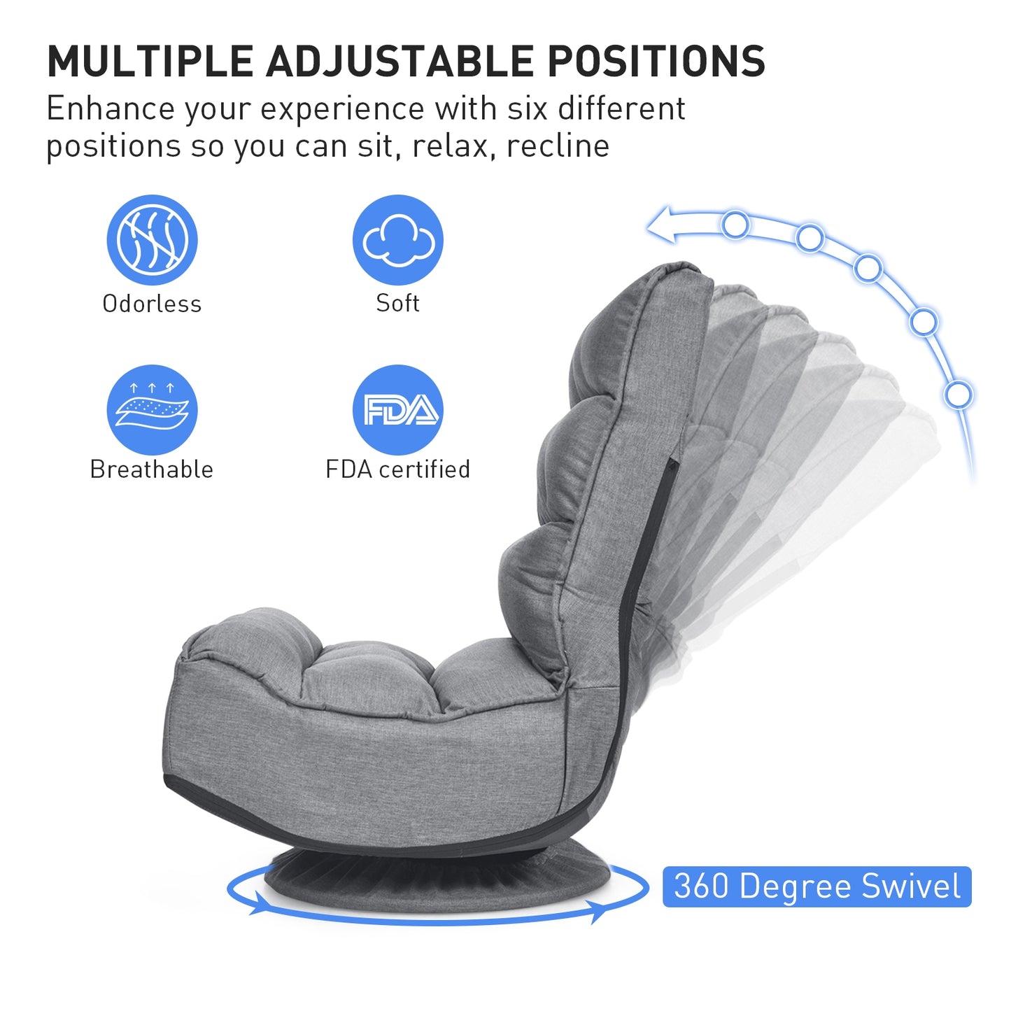 Folding Floor Gaming Chair with 360° Swivel Base