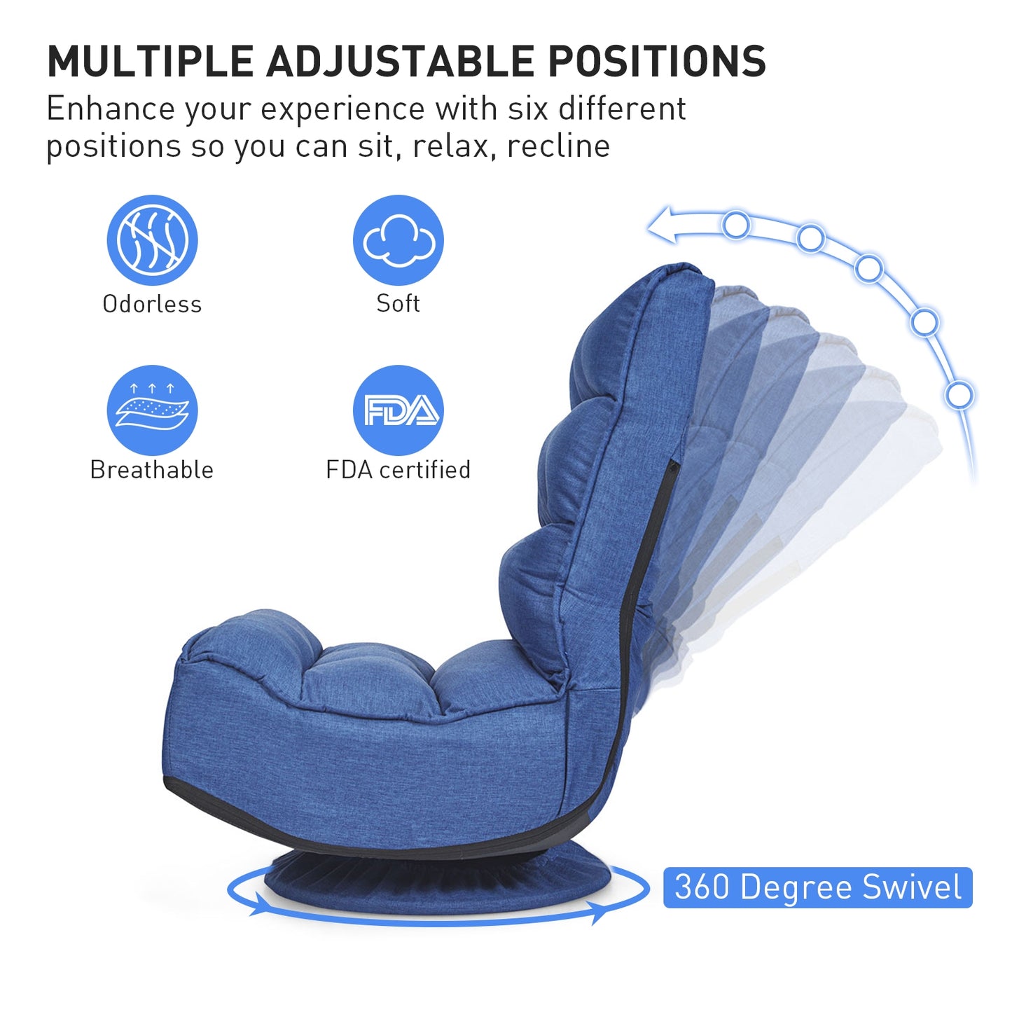 Folding Floor Gaming Chair with 360° Swivel Base