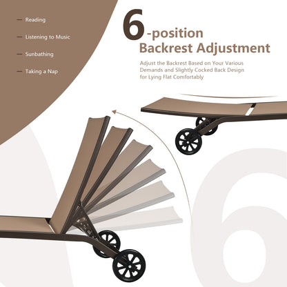Adjustable Outdoor Chaise Lounge with Wheels - 6 Positions