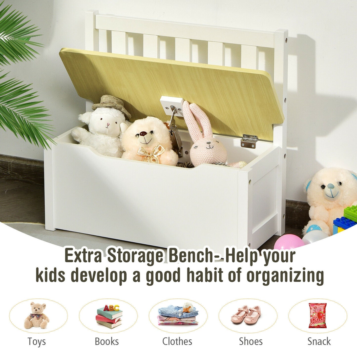Kids Wooden Activity Table and Chairs Set with Storage Bench