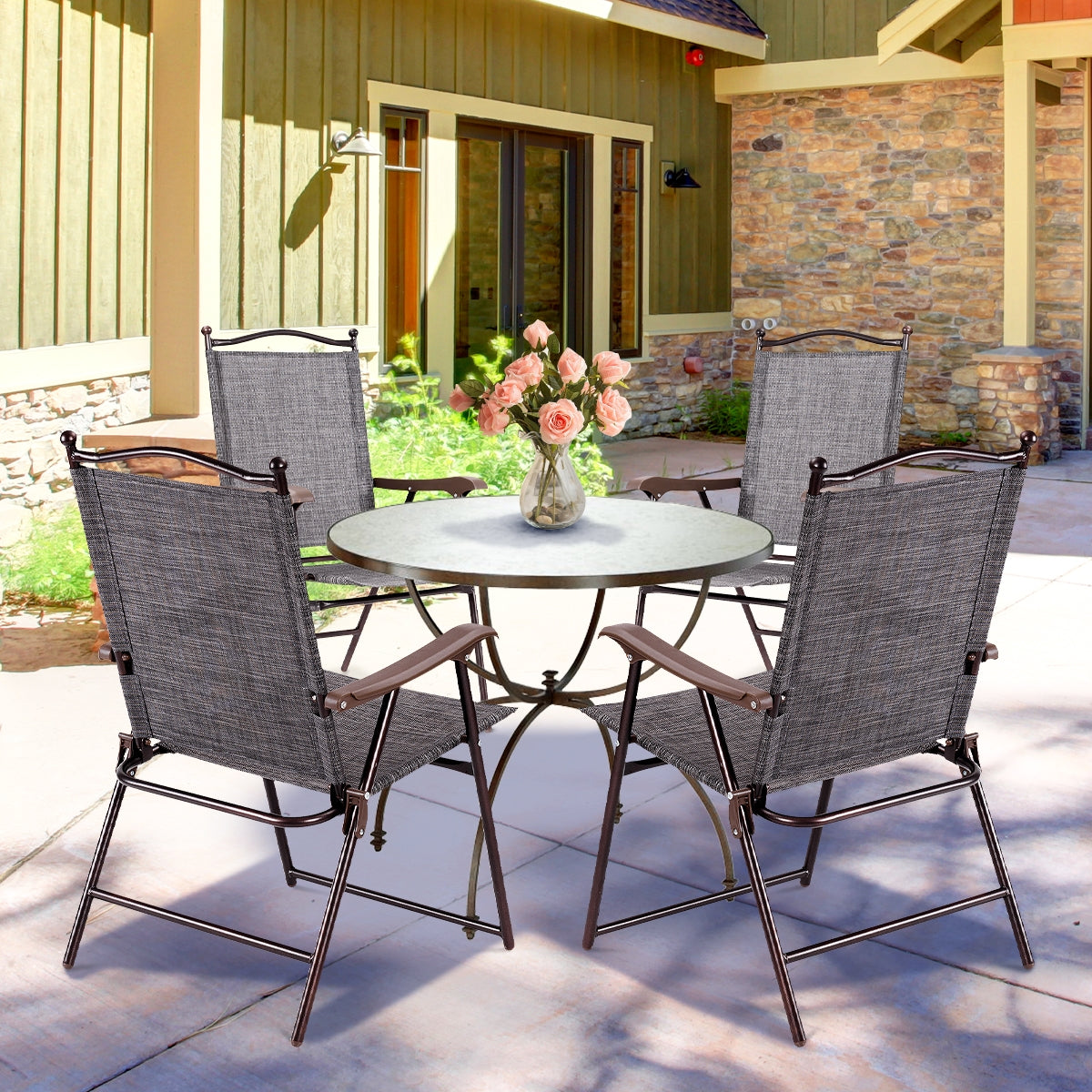 Folding Sling Back Patio Chairs Set of 2