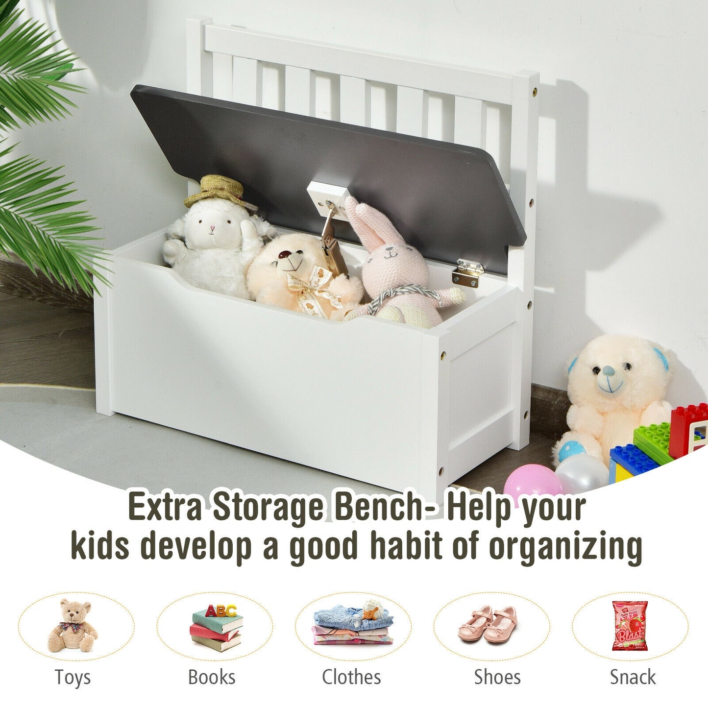 Kids Wooden Activity Table and Chairs Set with Storage Bench