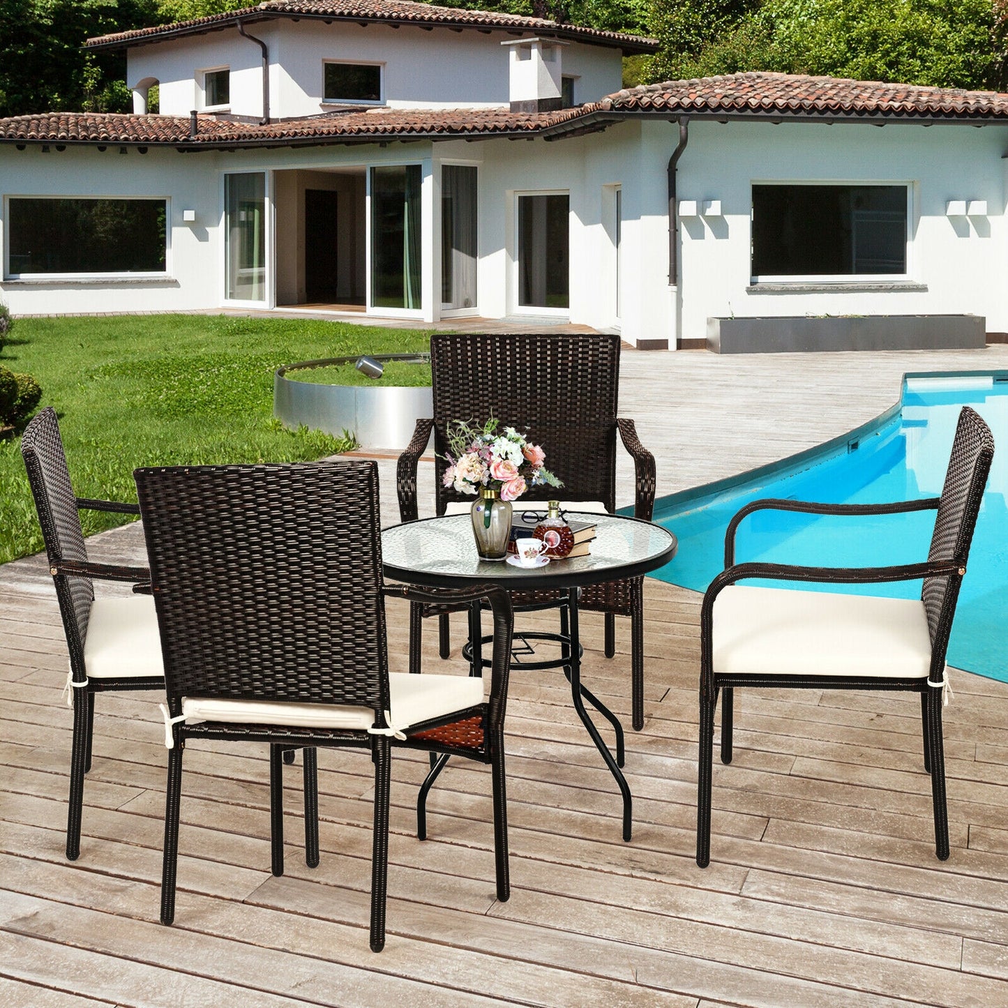 Stackable Patio Dining Chairs Set of 4 with Cushions