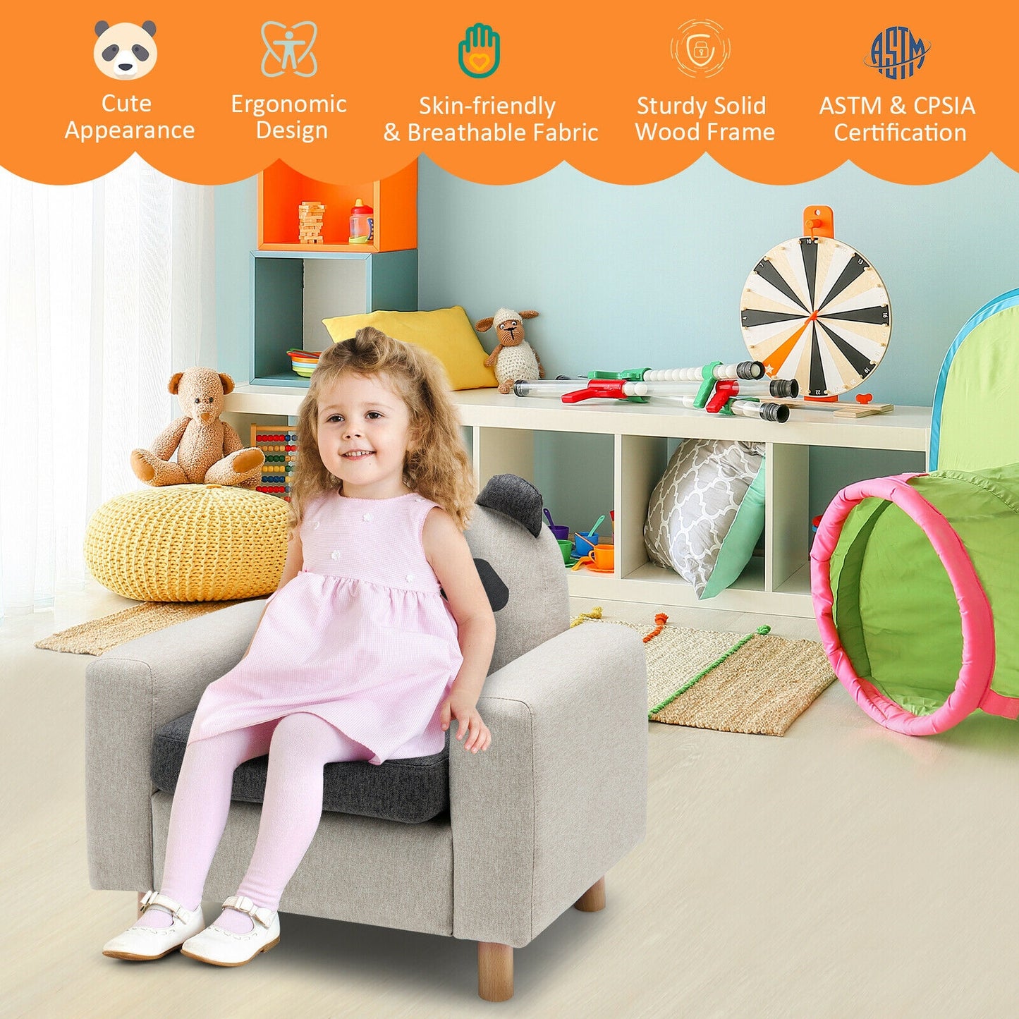 Kids Sofa with Armrests and Thick Cushion