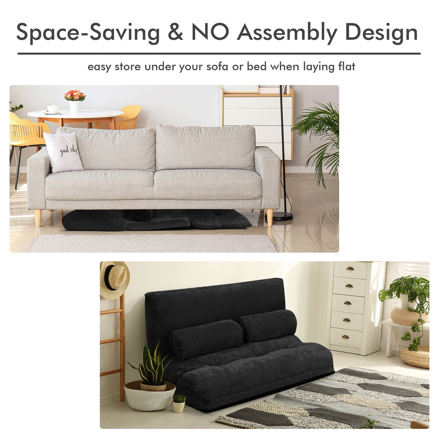6-Position Adjustable Floor Sofa with 2 Pillows
