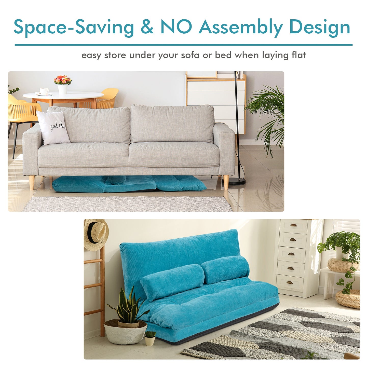 6-Position Adjustable Floor Sofa with 2 Pillows