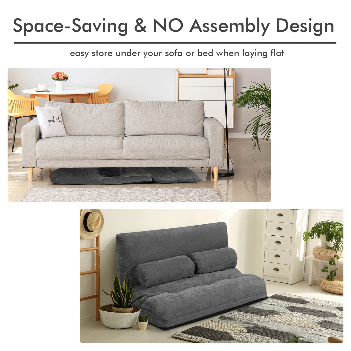 6-Position Adjustable Floor Sofa with 2 Pillows