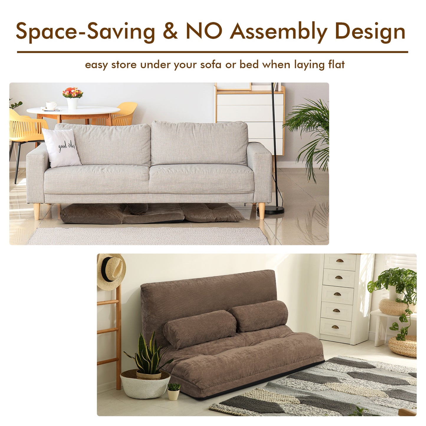 6-Position Adjustable Floor Sofa with 2 Pillows