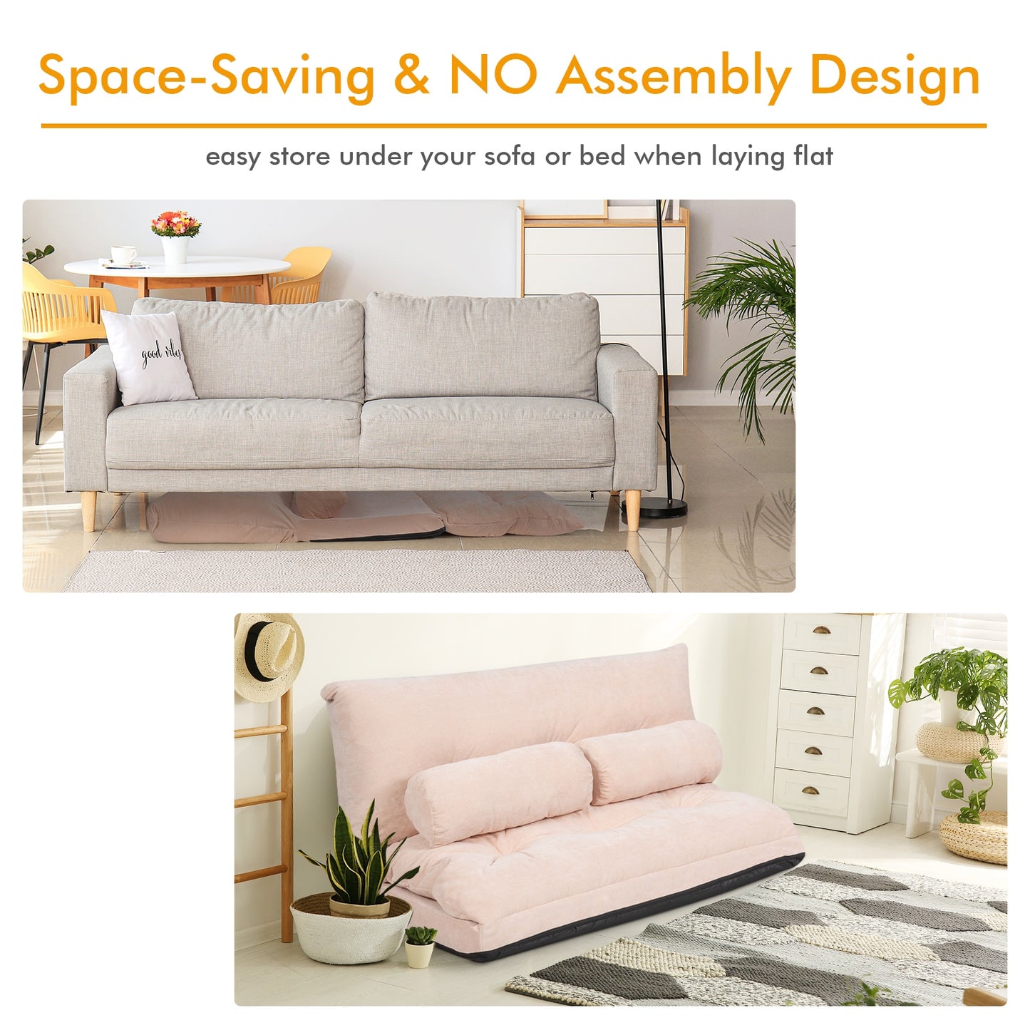 6-Position Adjustable Floor Sofa with 2 Pillows