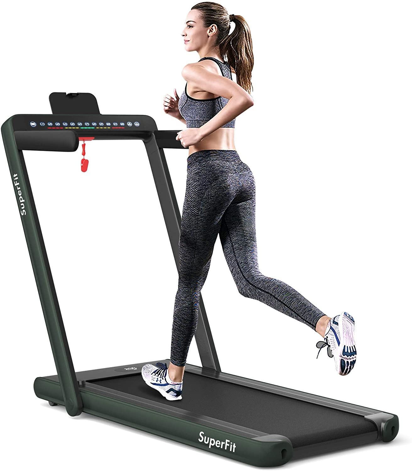 2-in-1 Folding Treadmill with Dual Display and Remote Control