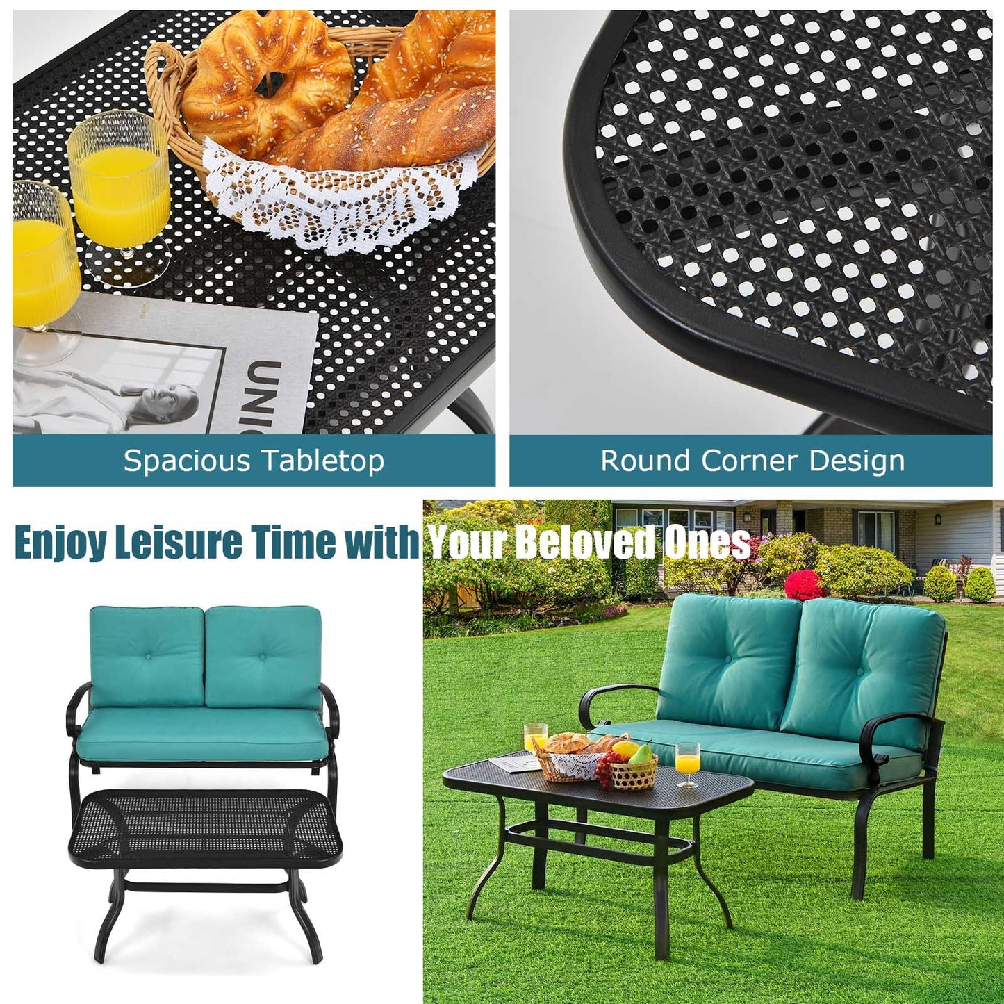 2-Piece Patio Loveseat Set with Cushions and Coffee Table