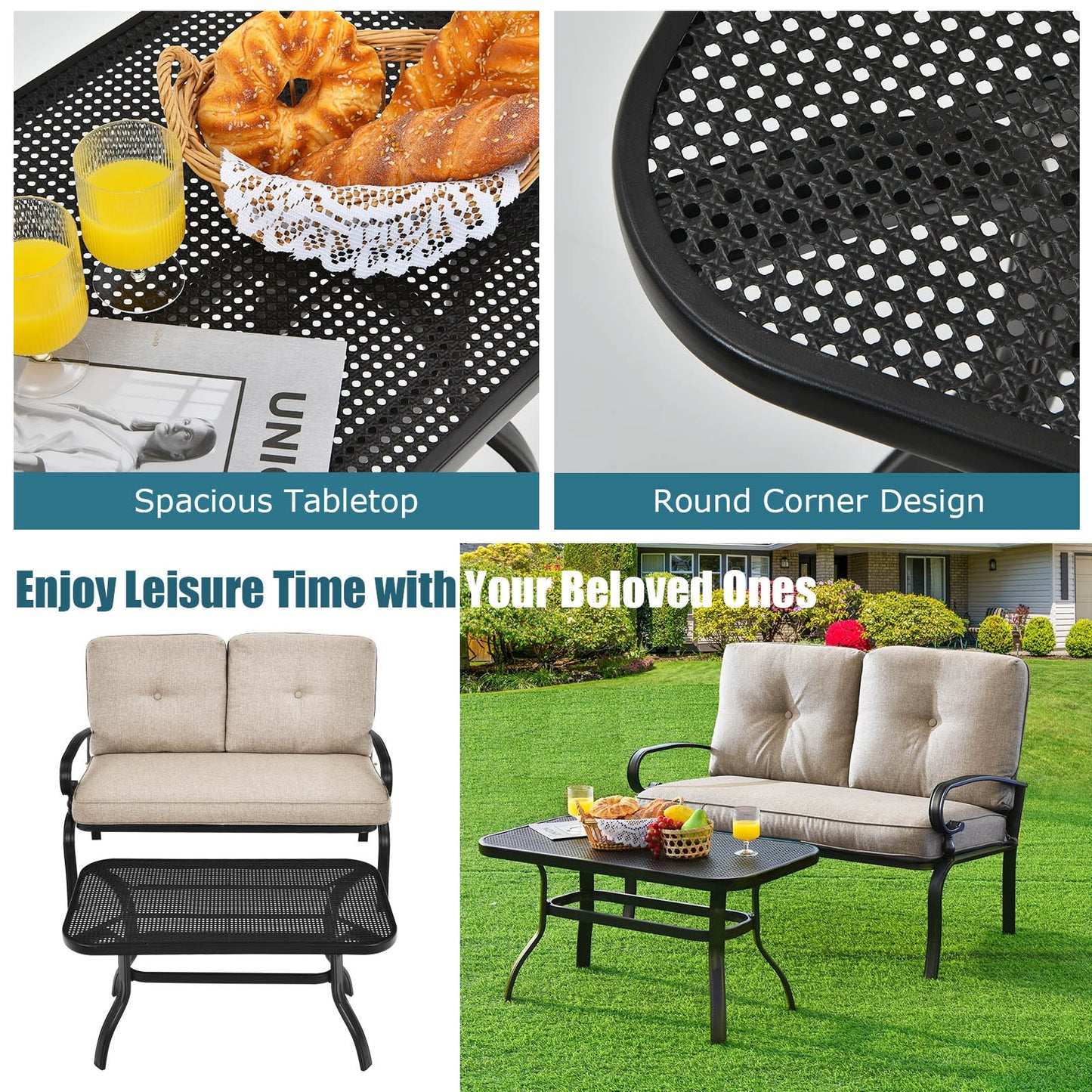 2-Piece Patio Loveseat Set with Cushions and Coffee Table