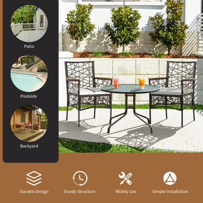 Patio Dining Chairs Set of 2 with Cushions & Wood Armrests