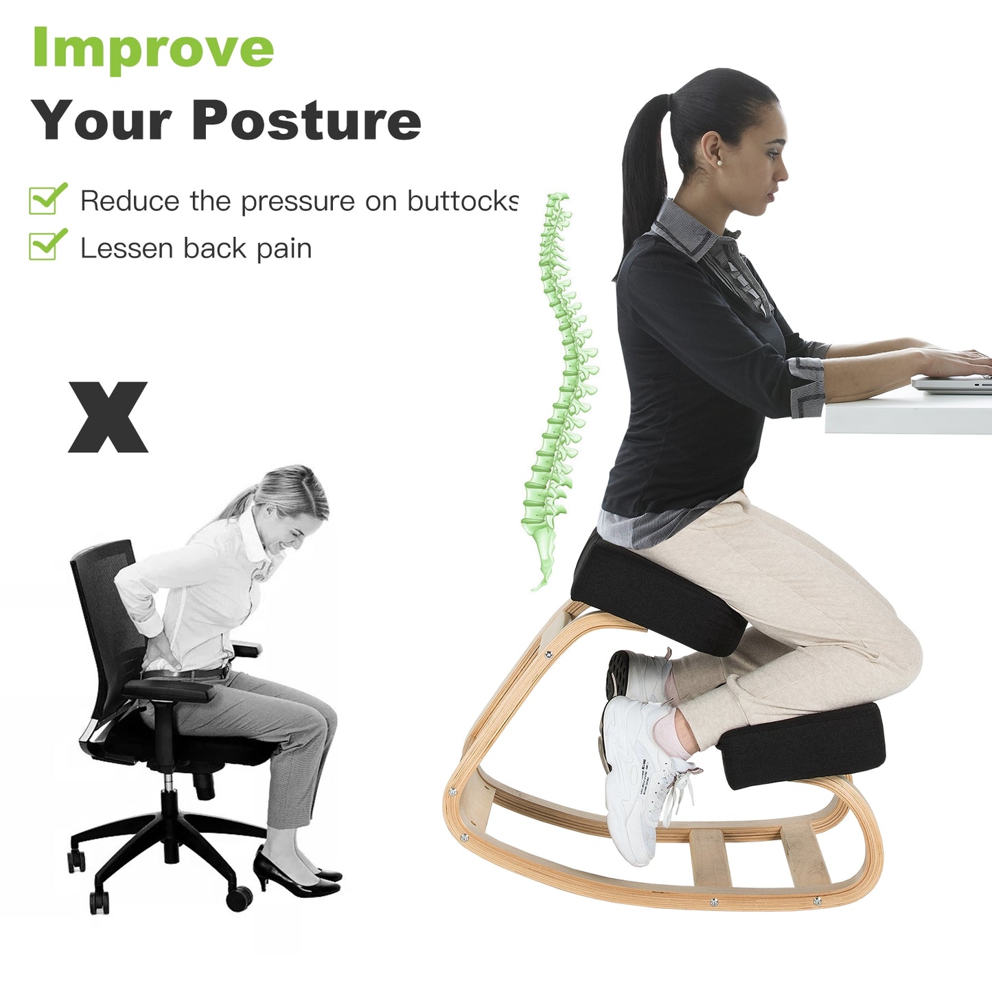 Ergonomic Kneeling Chair with Rocking Base - Gray