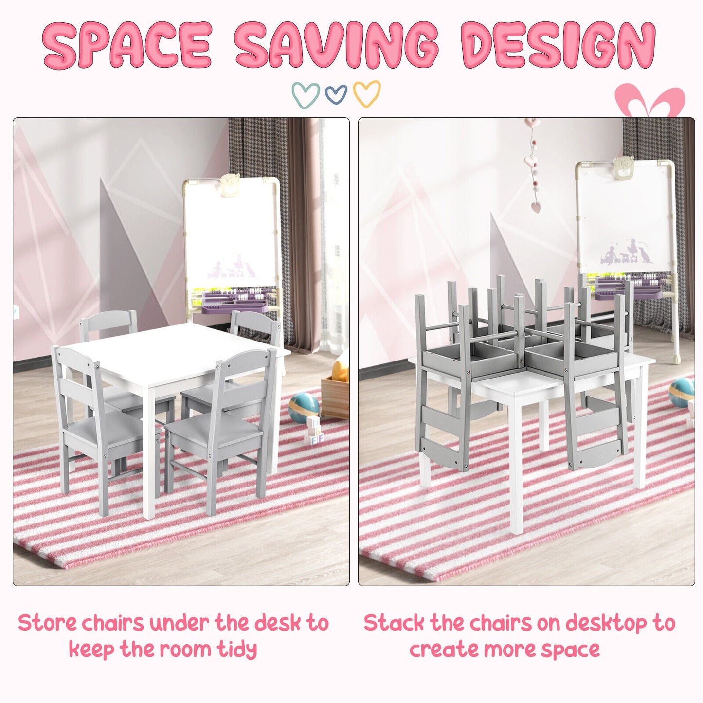 Kids Table and Chair Set - 5 Piece Pine Wood