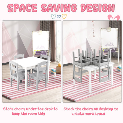 Kids Table and Chair Set - 5 Piece Pine Wood
