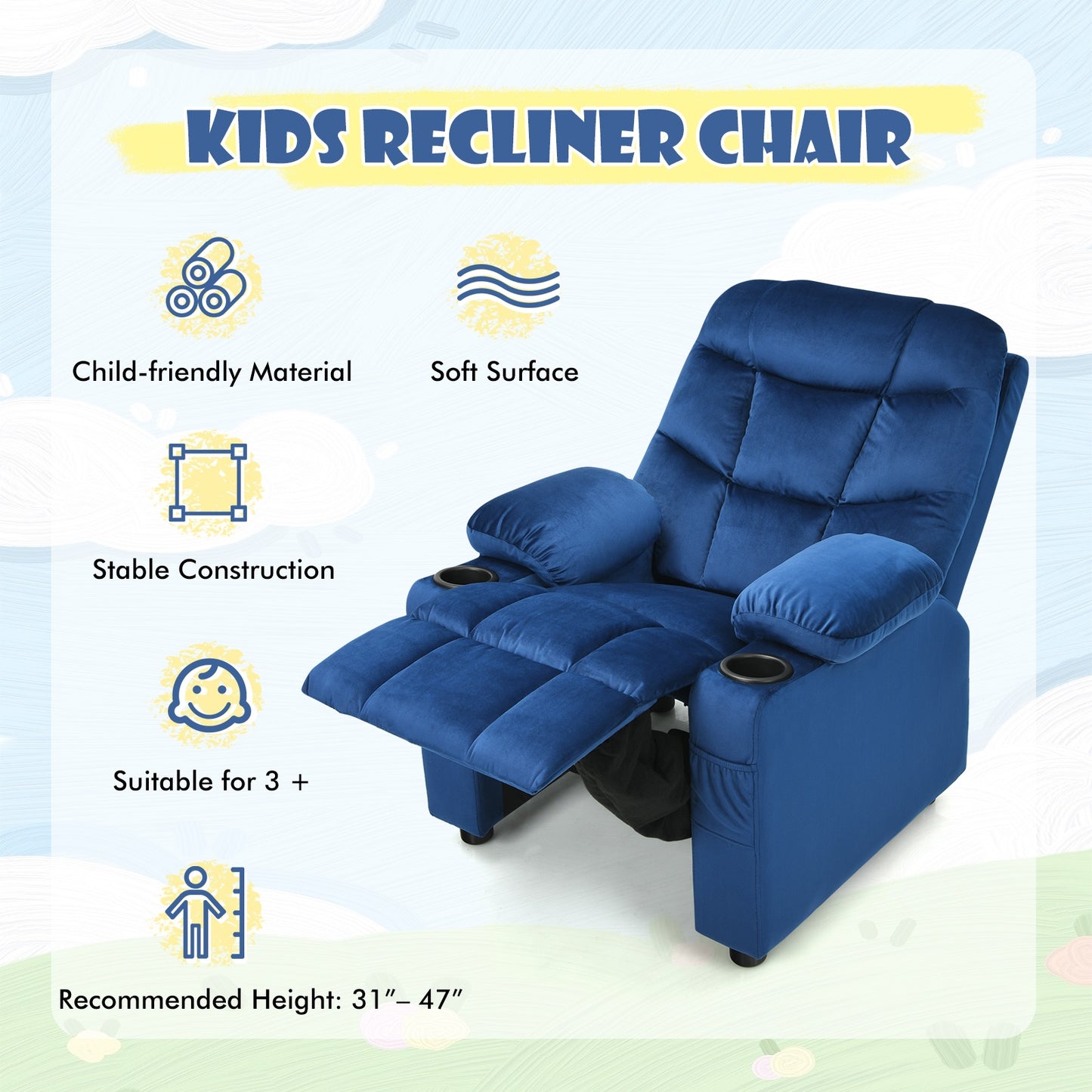 Kids Recliner Chair with Cup Holder and Footrest