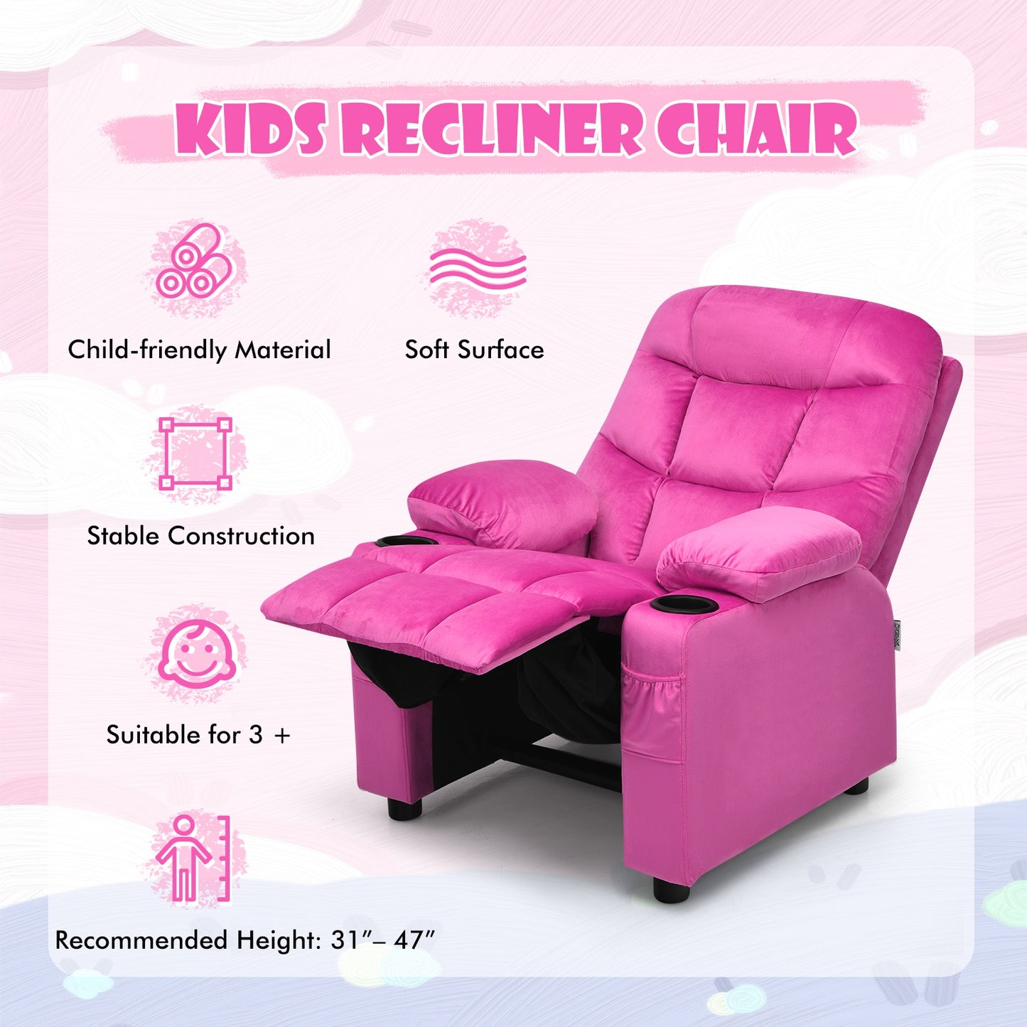 Kids Recliner Chair with Cup Holder and Footrest