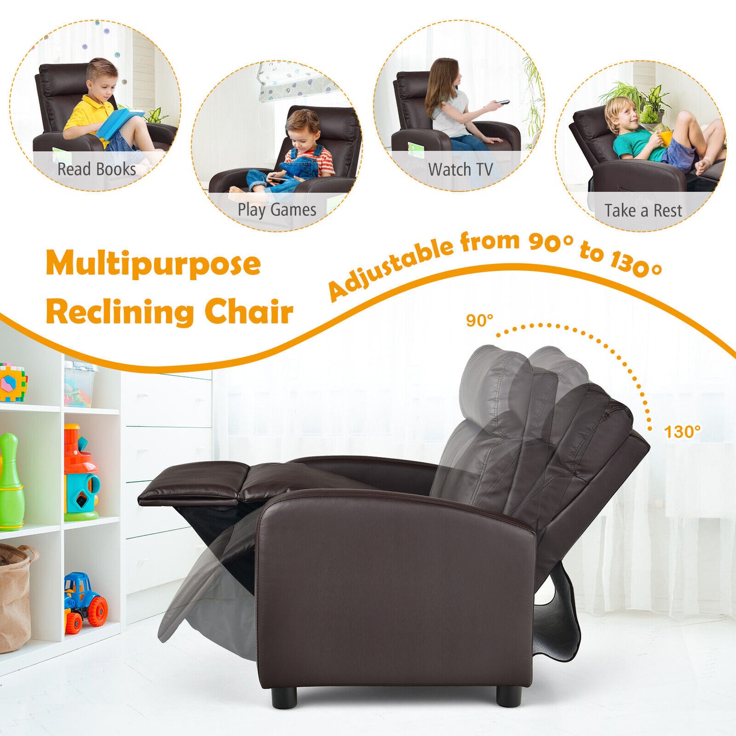 Kids Recliner Chair with Adjustable Backrest & Footrest