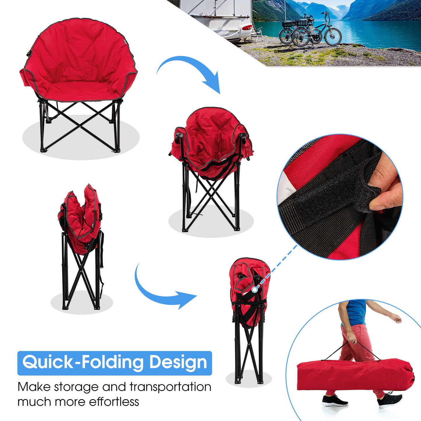 Folding Moon Chair with Padded Seat and Carrying Bag