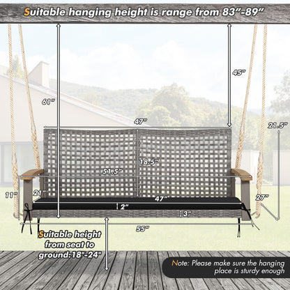 2-Person Wicker Porch Swing Chair with Cushion