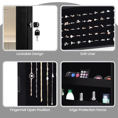 Wall Mounted Jewelry Cabinet with LED Lights and Mirror