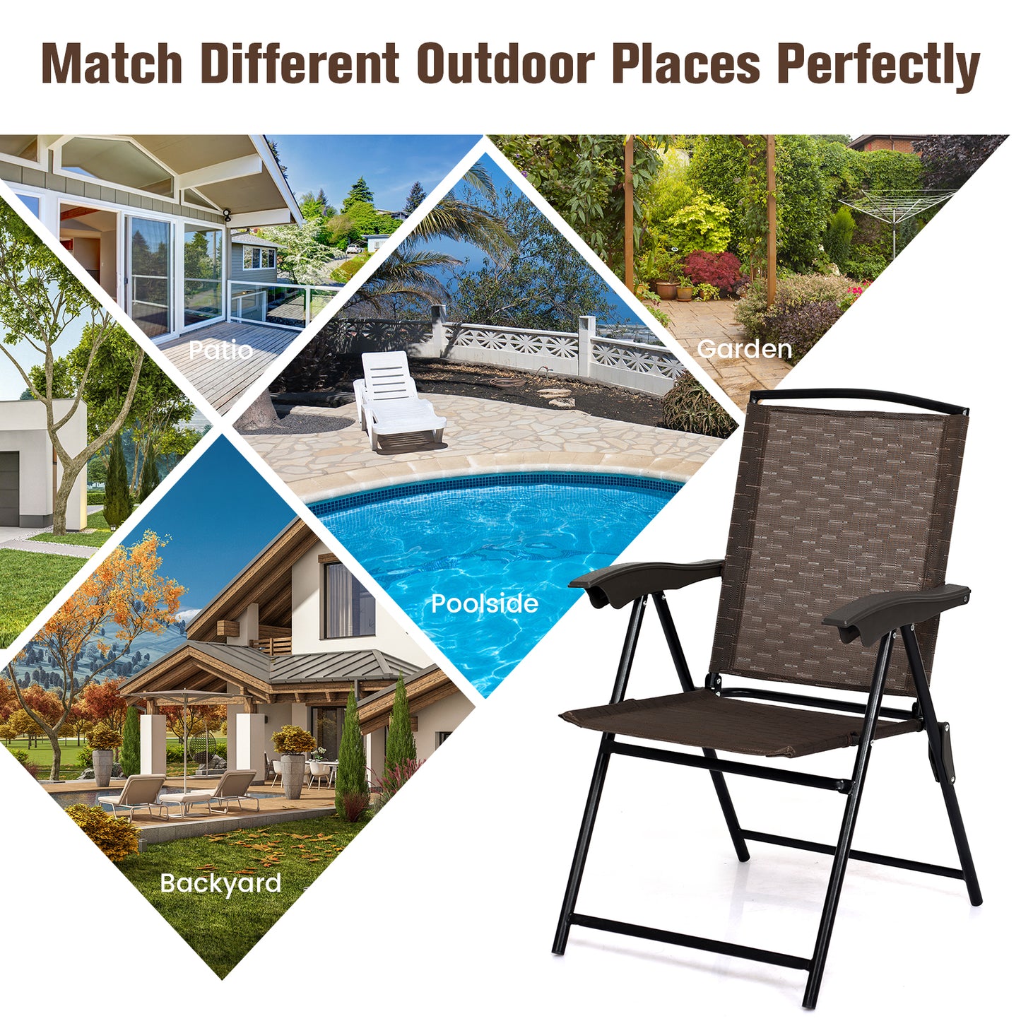 Folding Patio Dining Chairs Set of 4 with Adjustable Backrest