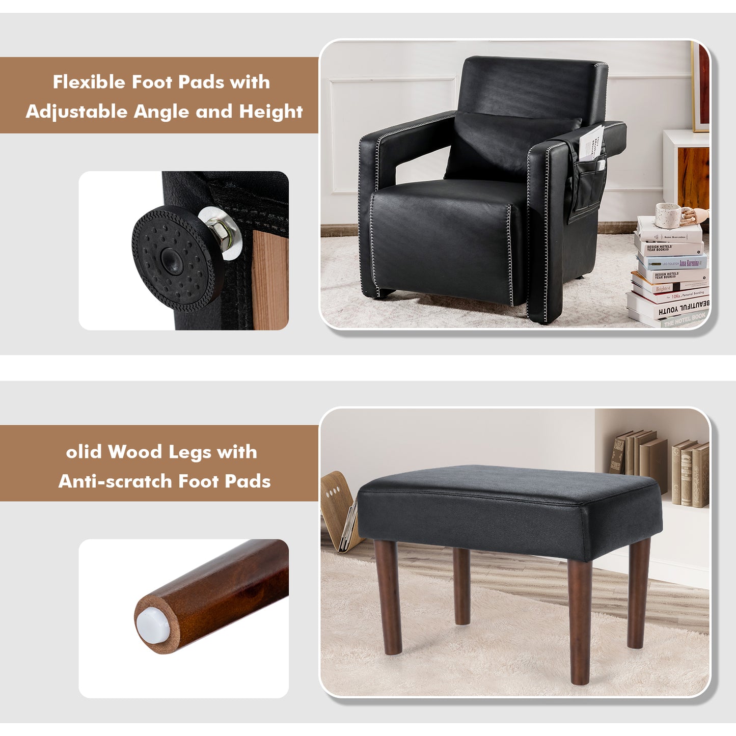 Berber Fleece Accent Chair with Ottoman and Waist Pillow