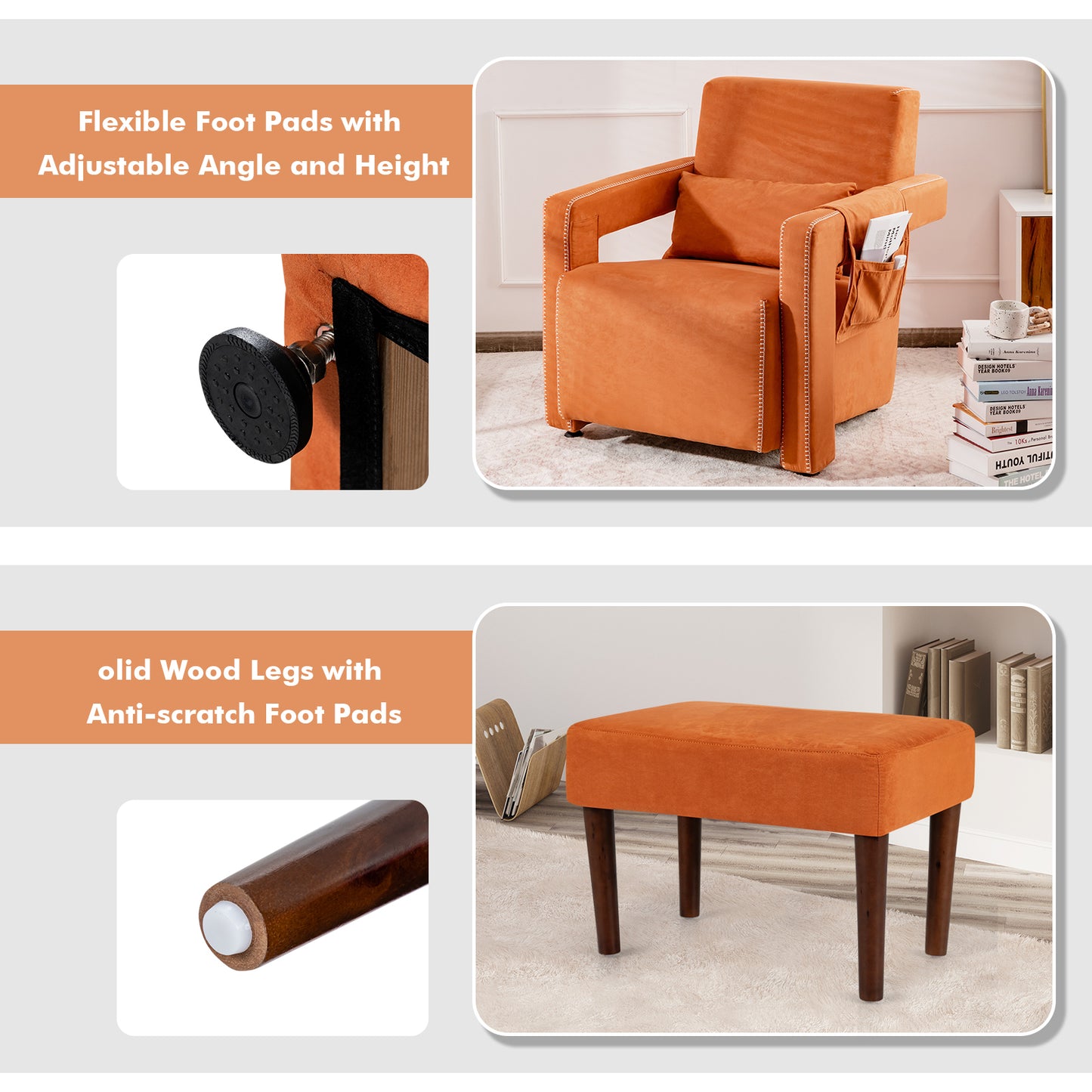 Berber Fleece Accent Chair with Ottoman and Waist Pillow